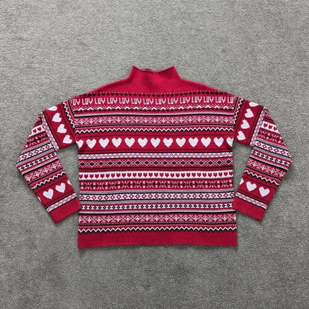 Women's Holiday Sweater Size Large Valentine's Day Heart Print Fairy Isle Nordic